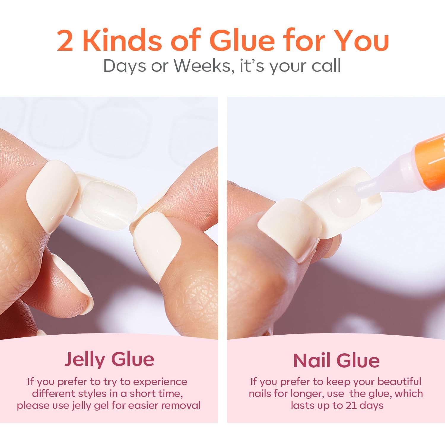 Modelones French Tip Press on Nails Almond, Summer short, A1-French White