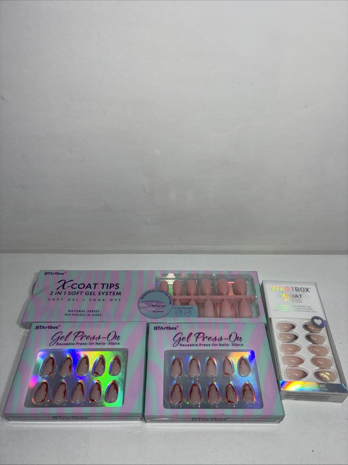 4 New BTARTBOX Press On Nails, 2 0221, 1 Pink Short Almond 045 & 1 French 046