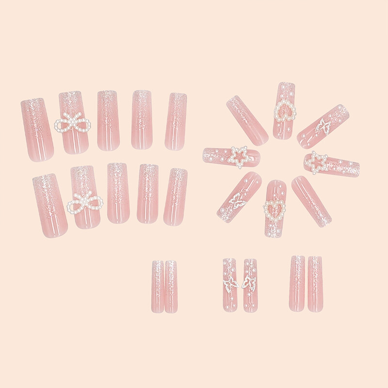 Wearable Fake Nails Bling 24Pcs Designs Medium Long Coffin Decor False Nails