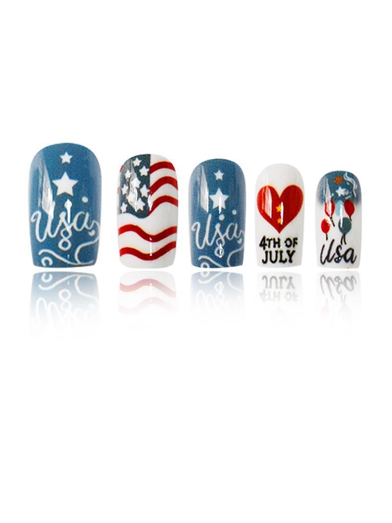 Fashion Striped Love Square Press On Nails Independence Day Style Wholesale
