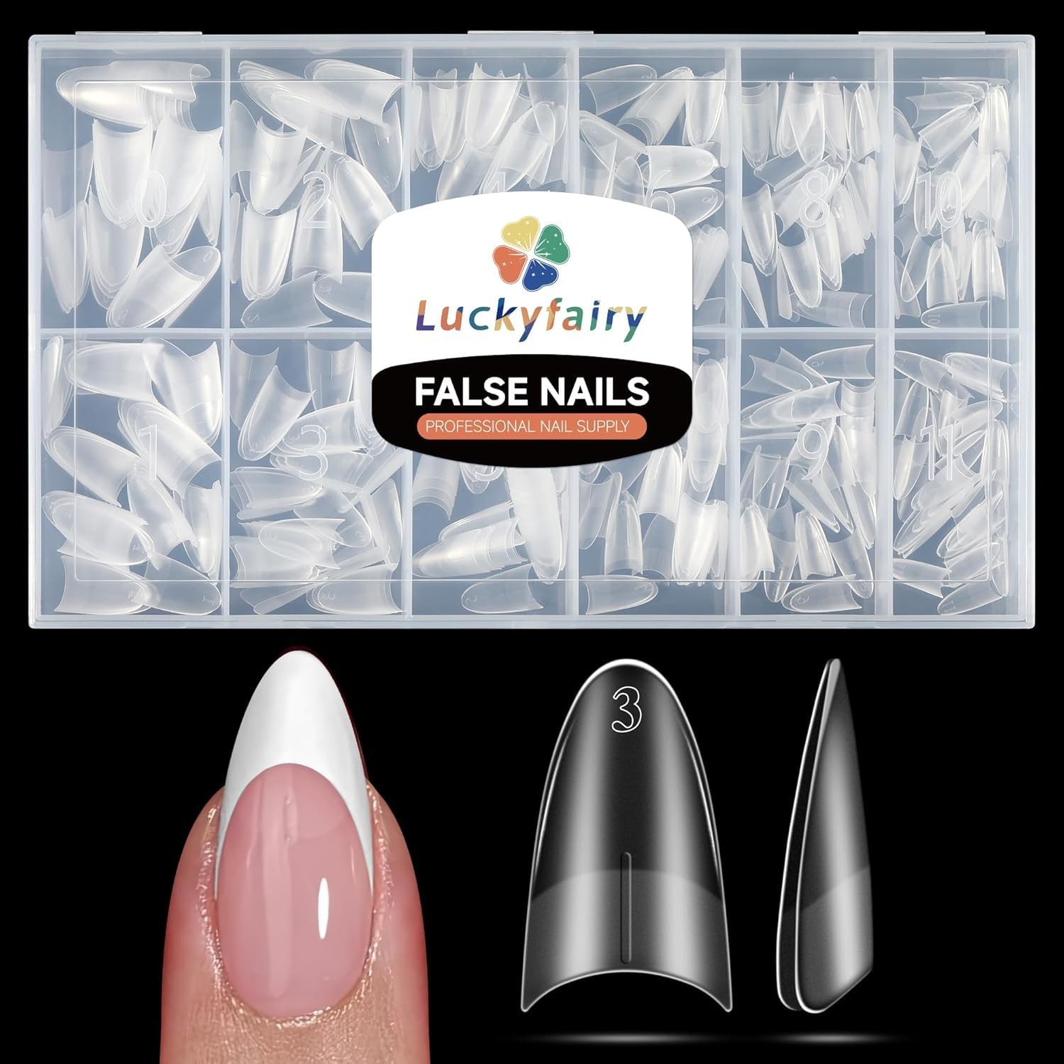 Medium Almond Shape Nail Tips Half Cover 360pcs Nails Double black