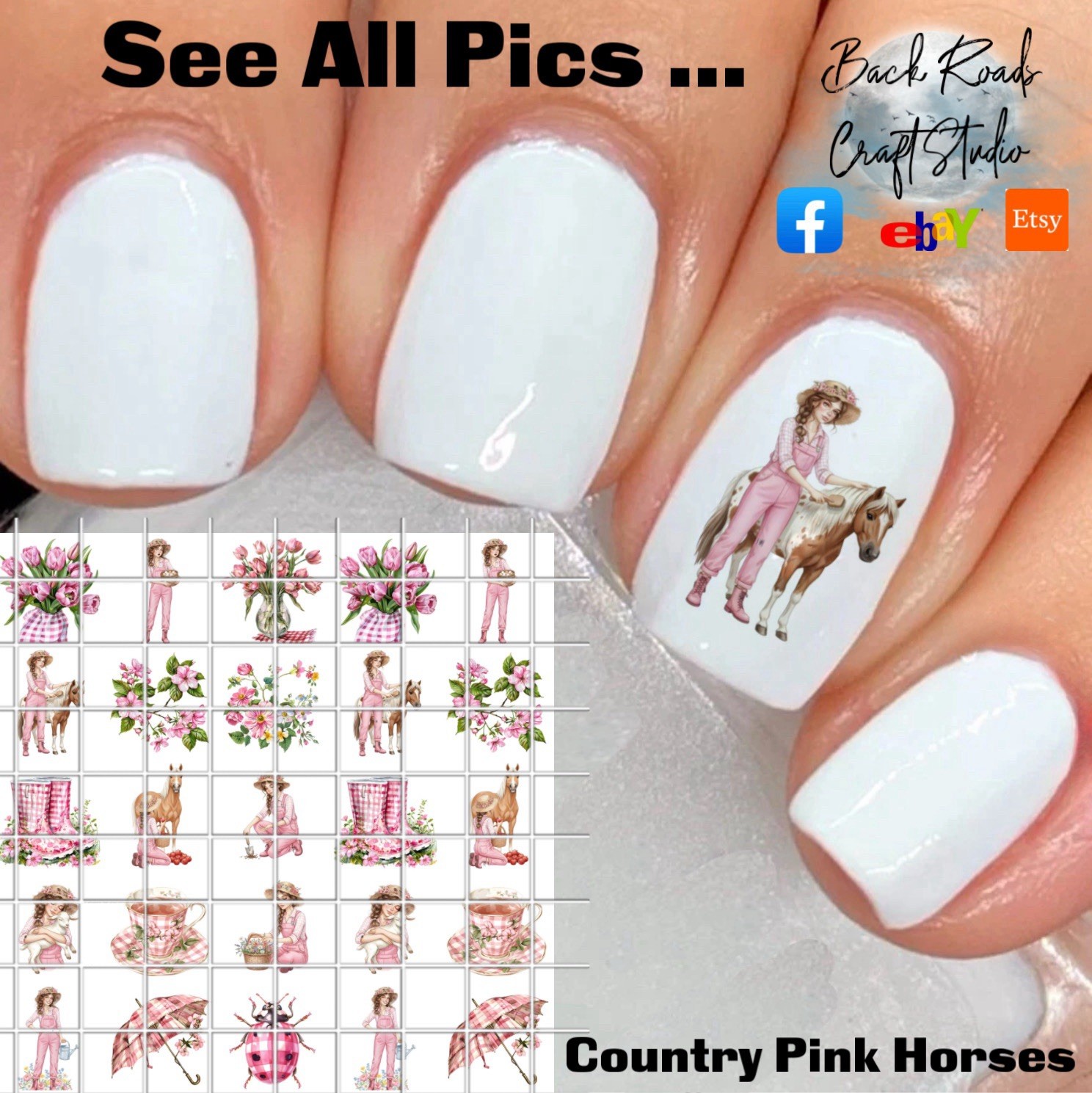 Country Pink Horses Waterslide Nail Art Decals Set Of 50 Instructions