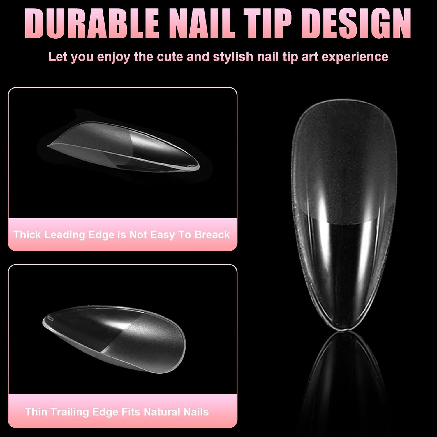 600PCS Almond Nail Tips, Clear Full Cover Fake Nails Medium Almond Gel X Tip Pre