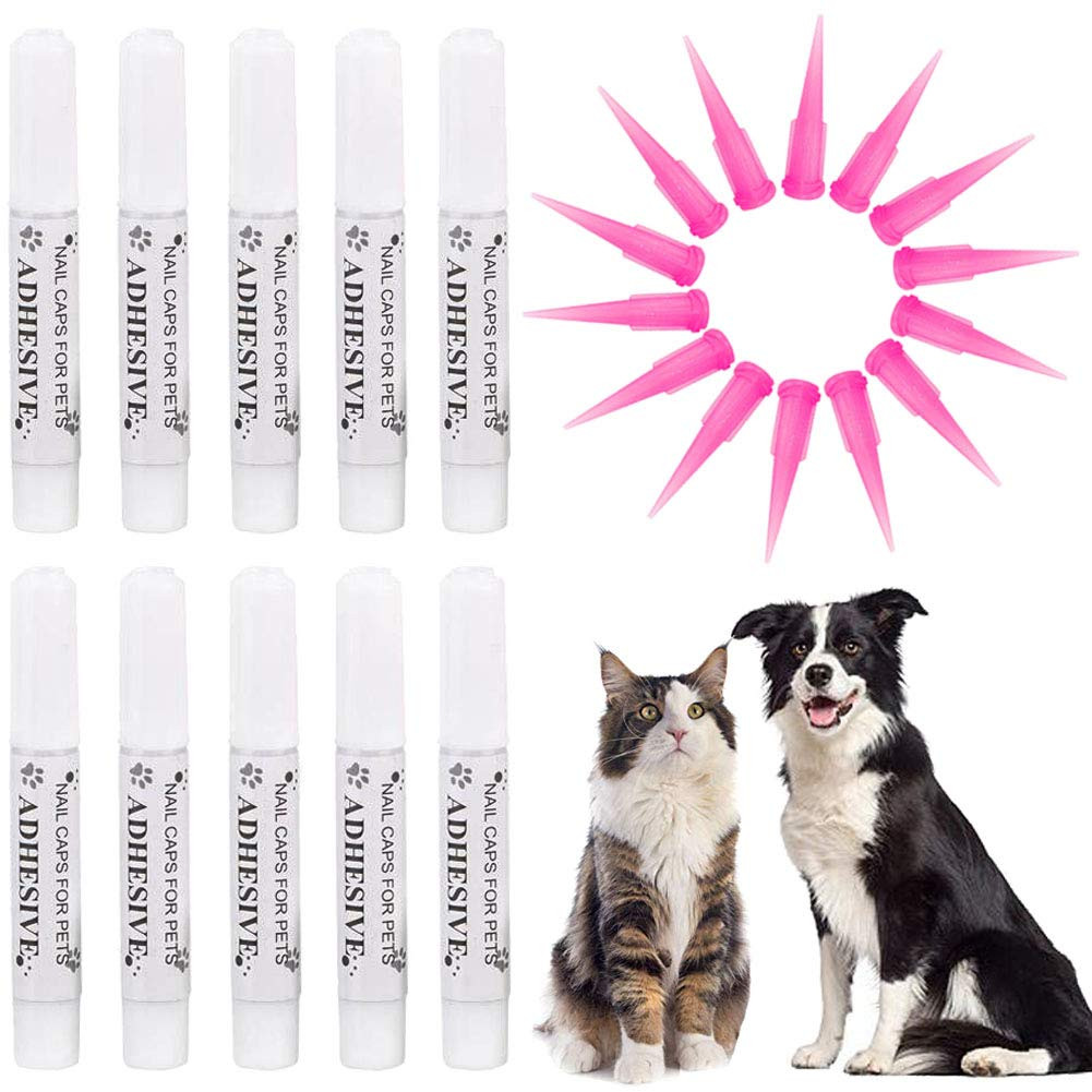 10Pcs Special Pet Nail Adhesive Glues & 15Pcs Applicator Tips for Dog or Cat Nai