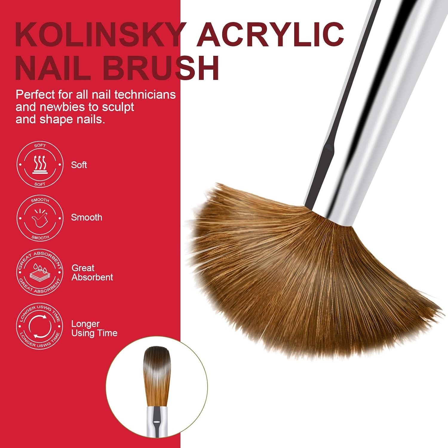4PCS Acrylic Nail Brush Set, 6/8/12/16. Kolinsky Nail Art Brushes for Applicatio
