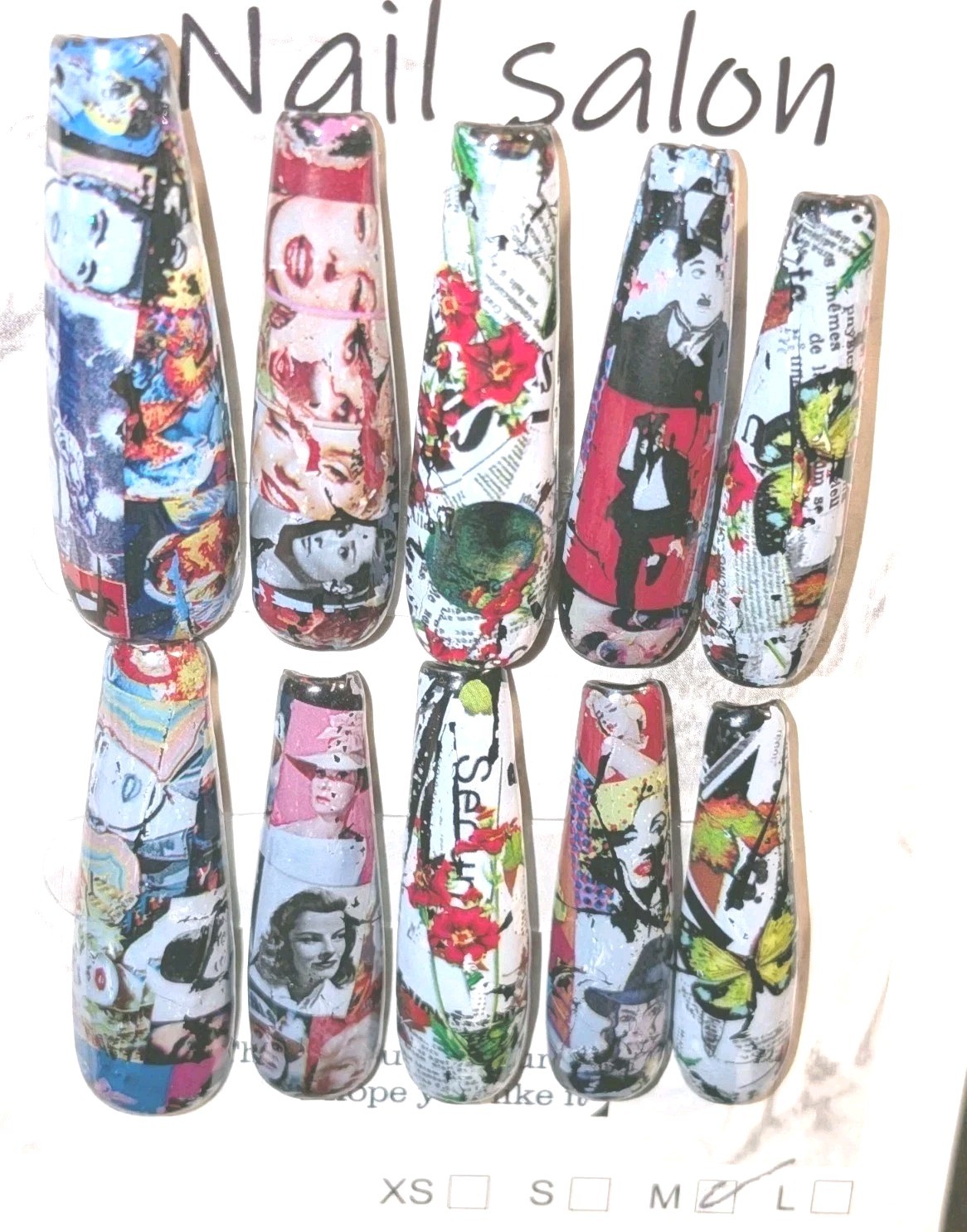 High Quality Handmade Celebrity Themed Printed Acrylic Presson Nails Sz Medium