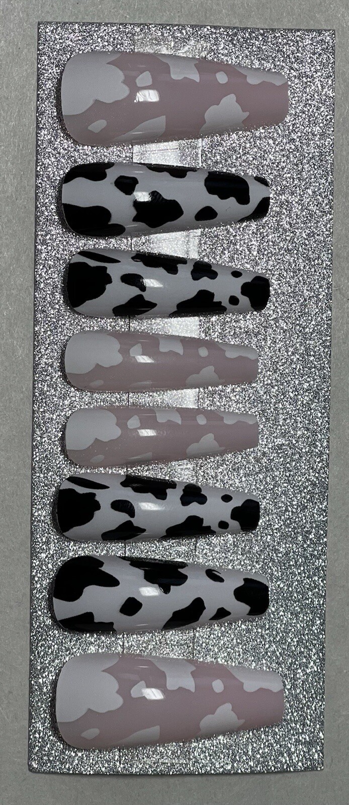 Pink White And Black Cow Print Press On Nails| Pink Cow Print Nails| 24 PCs