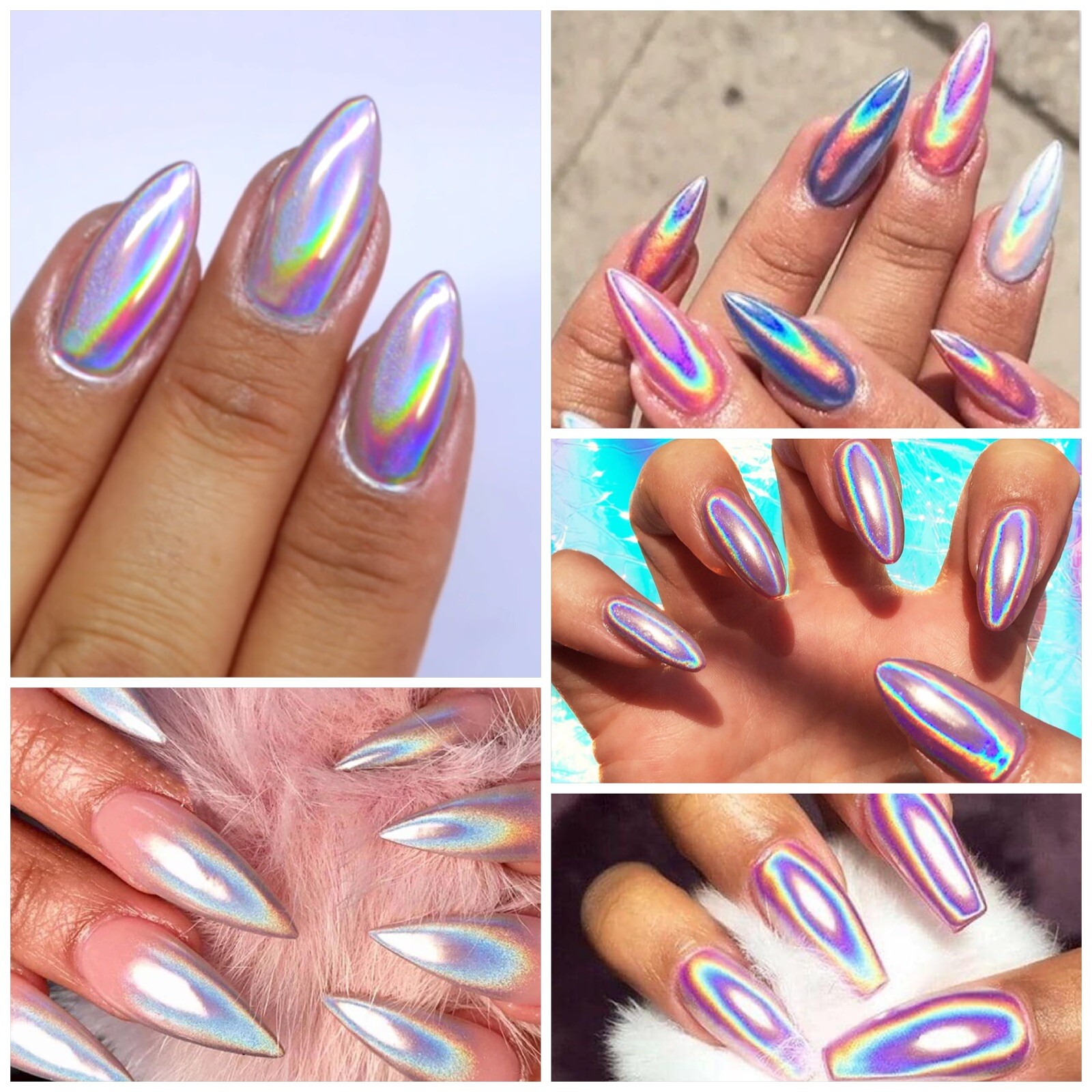 Unicorn Holographic Nail Powder Ultra Fine Chrome Rainbow Effect Pigment 15um UK