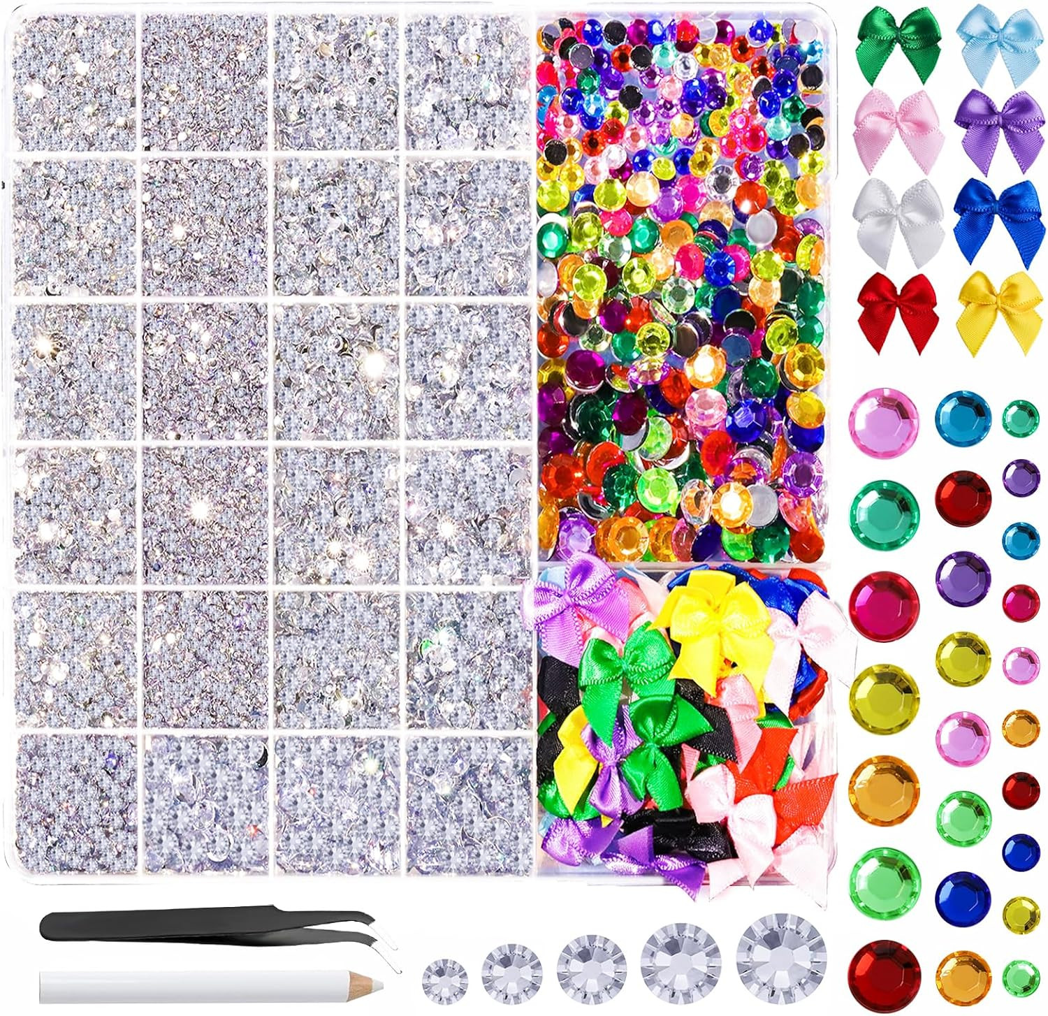 24000Pcs Silver Rhinestone Kit, Resin Rhinestones for Crafting, Multi-Colored Fl