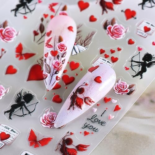 Valentine’s Day Nail Art Stickers 5D Embossed Love Heart Valentine Desgin C