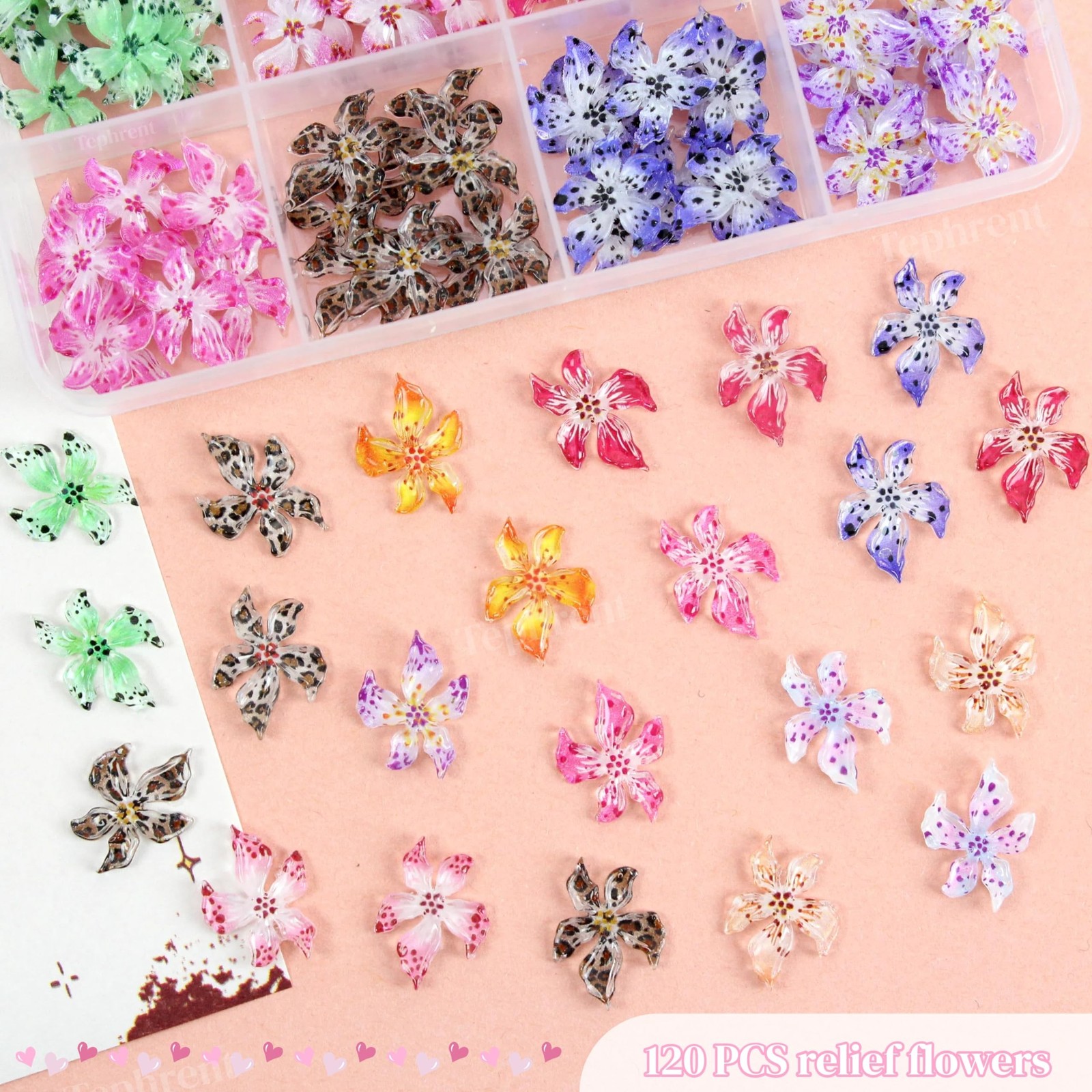 120Pcs 12 Grids Flower Nail Art Charms Cute Hawaii Flower Nail Rhinestones Co…
