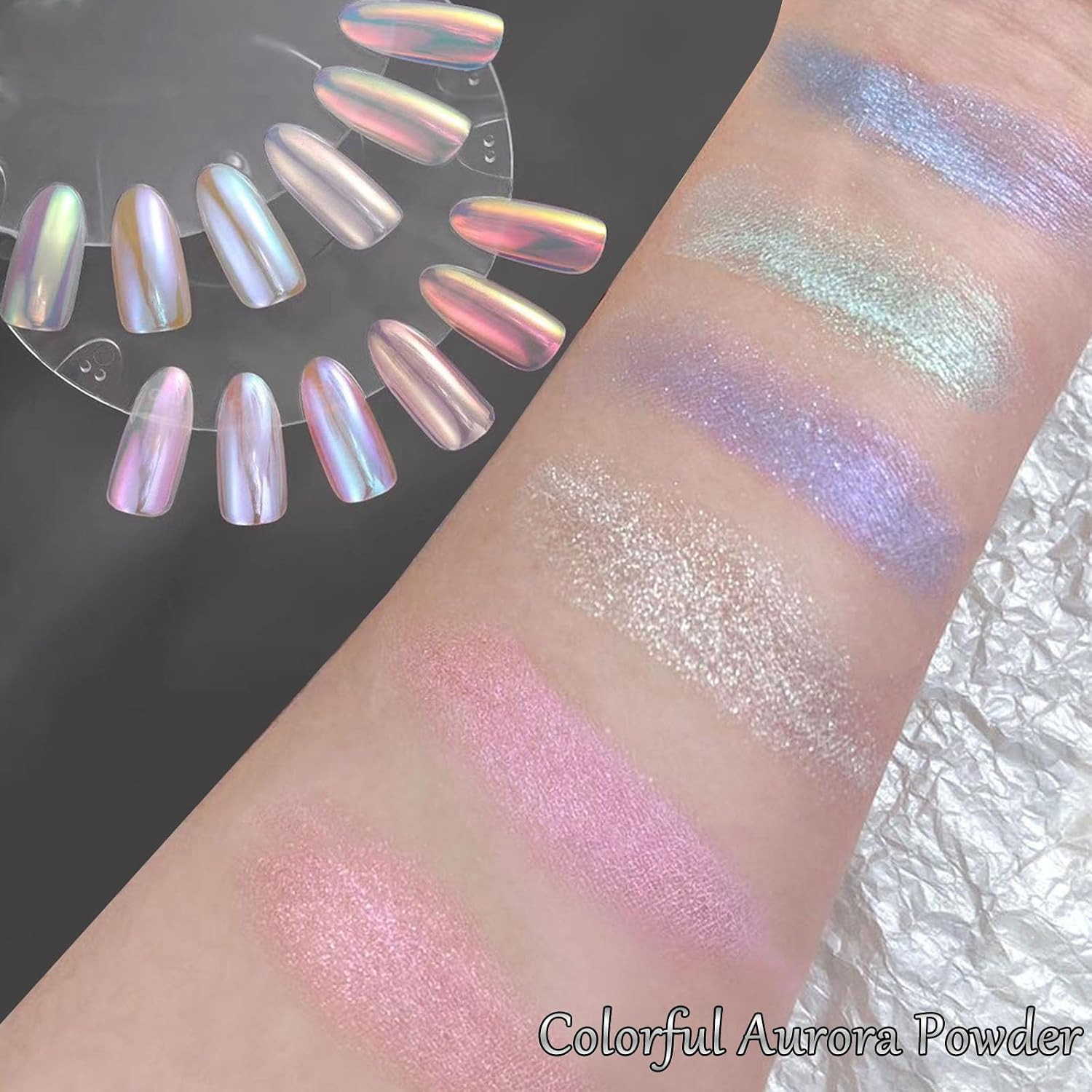10Pcs Aurora Chrome Nail Powder Set,Iridescent Mermaid Moonlight Metallic Mirror