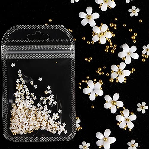 Luxury Acrylic 3D Flower Nail Decorations with Pearl Caviar Beads, 2 pc Set
