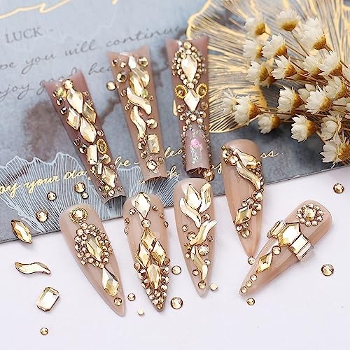 qiipii Rhinestones and Glitters 24 Shapes K9 Glass 4 Boxes Champagne Gold
