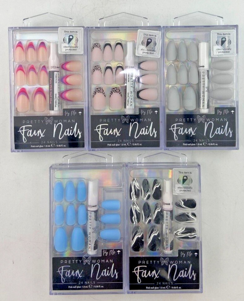Pretty Woman Faux Nails 24 Set With Glue *Five Pack*