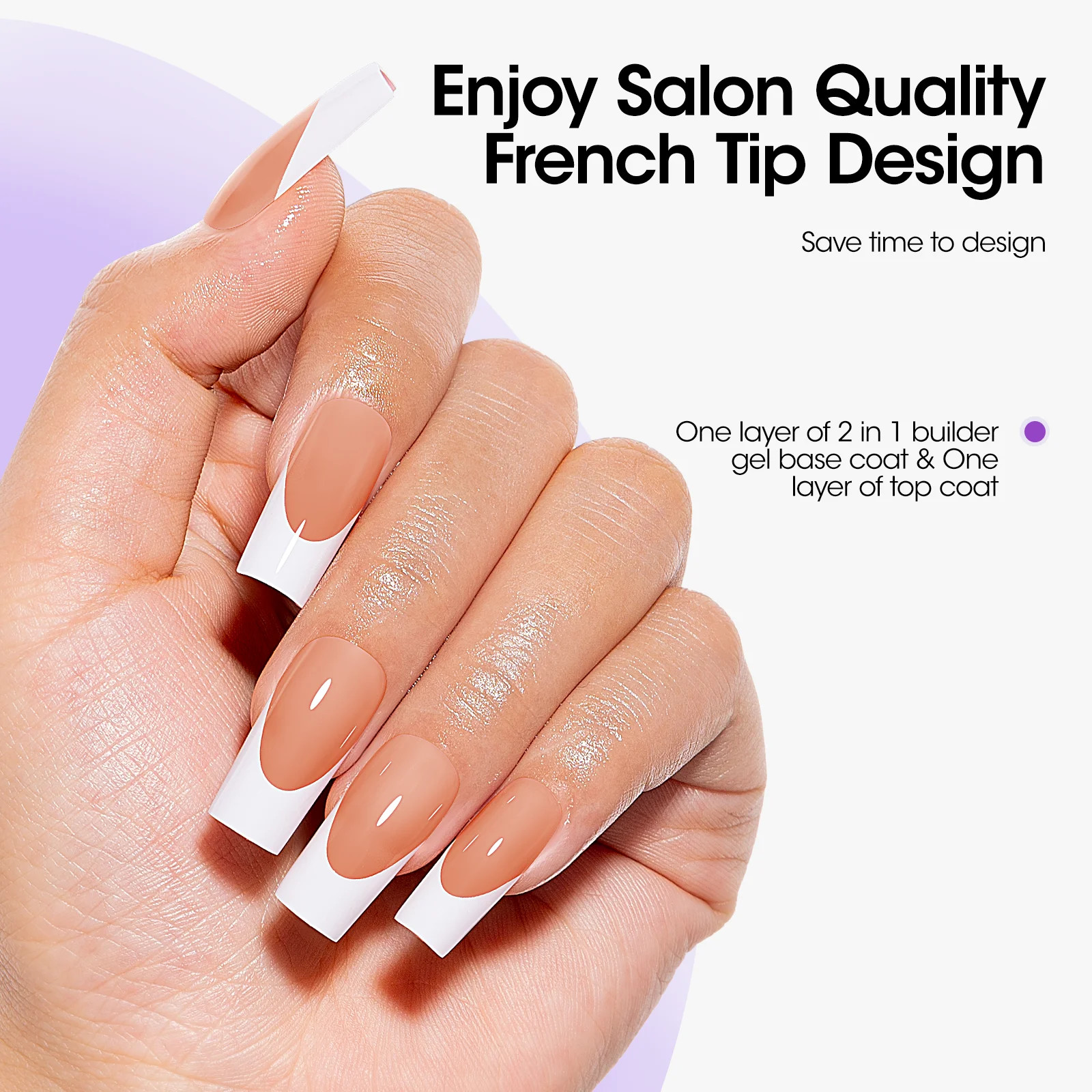 French Tips Gel Nail Kit – 240 Pcs Brown Long Square, Salon Acrylic Fake Nail Ki