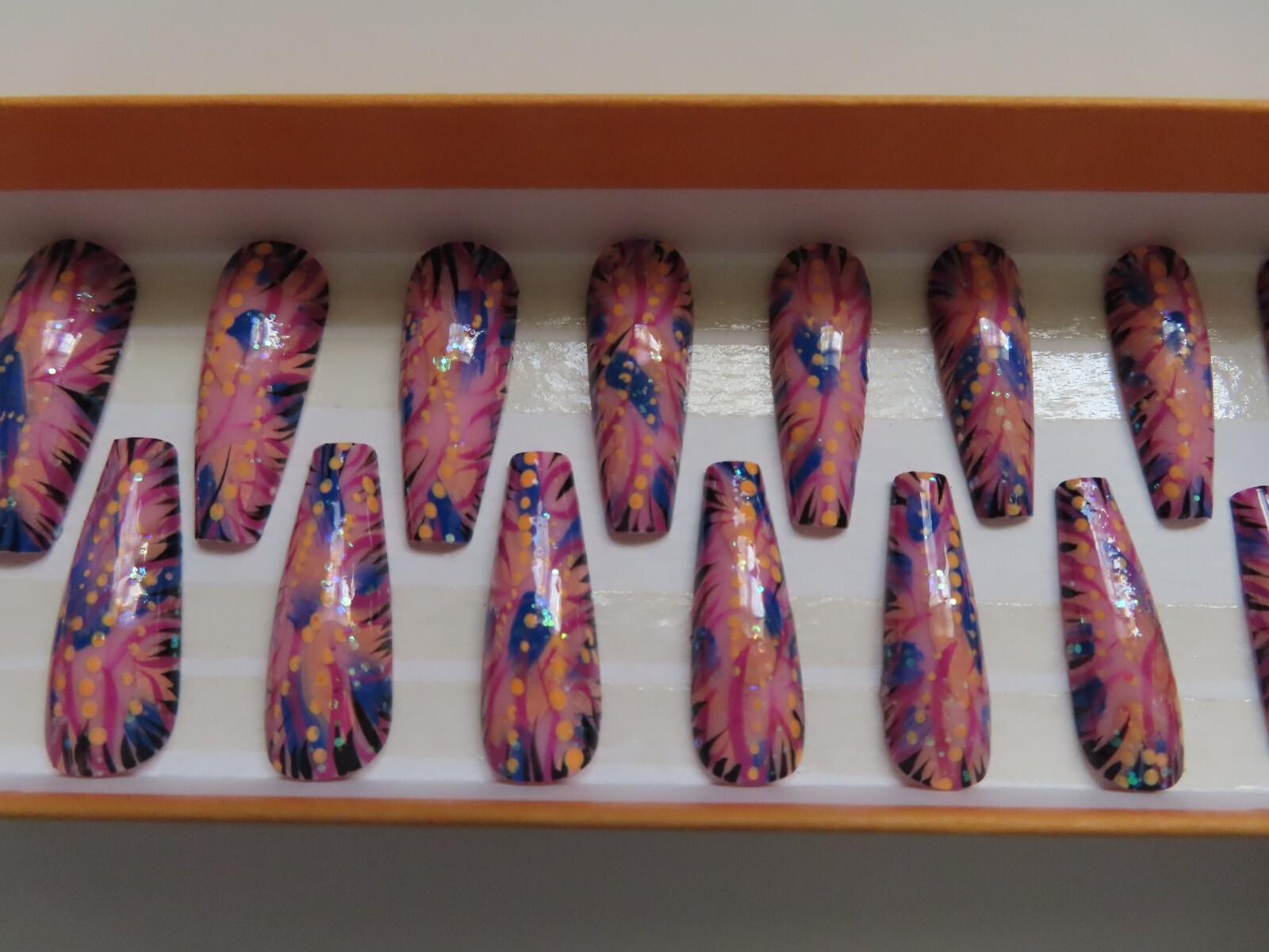 (2) Sets Purple Leopard Nude Tip | Pink Blk Abstract Coffin Press-On Nails