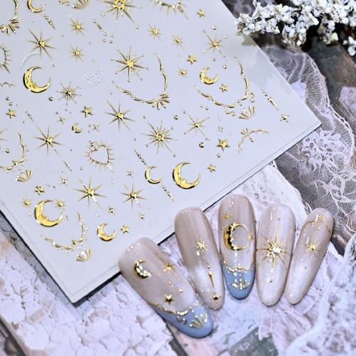 Gold Star Nail Stickers 5D Embossed Nail Art Stickers Decals with Gold Design-2