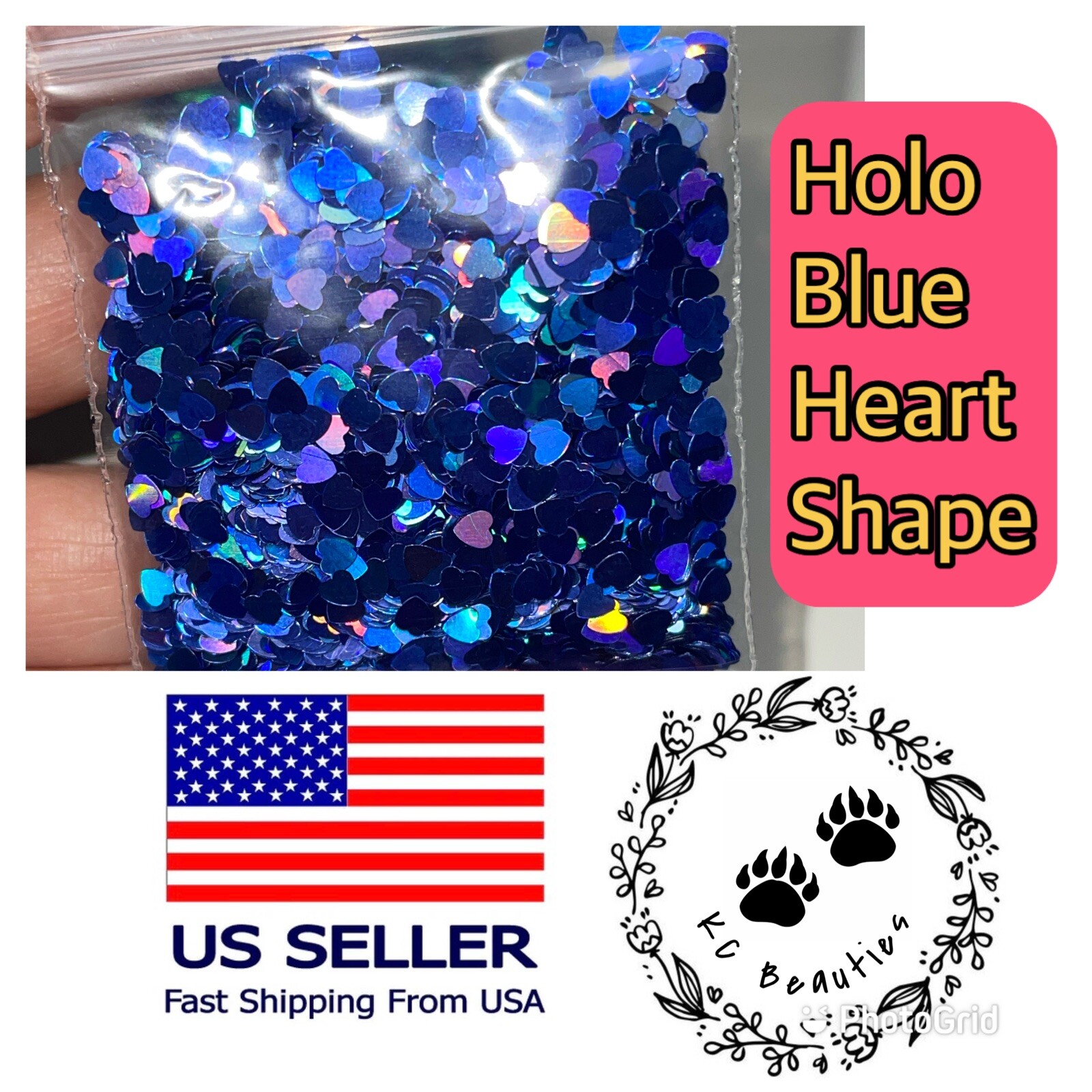 Holographic Blue Heart Glitter Nails Festivals Craft Tumbler Epoxy 1 TSP