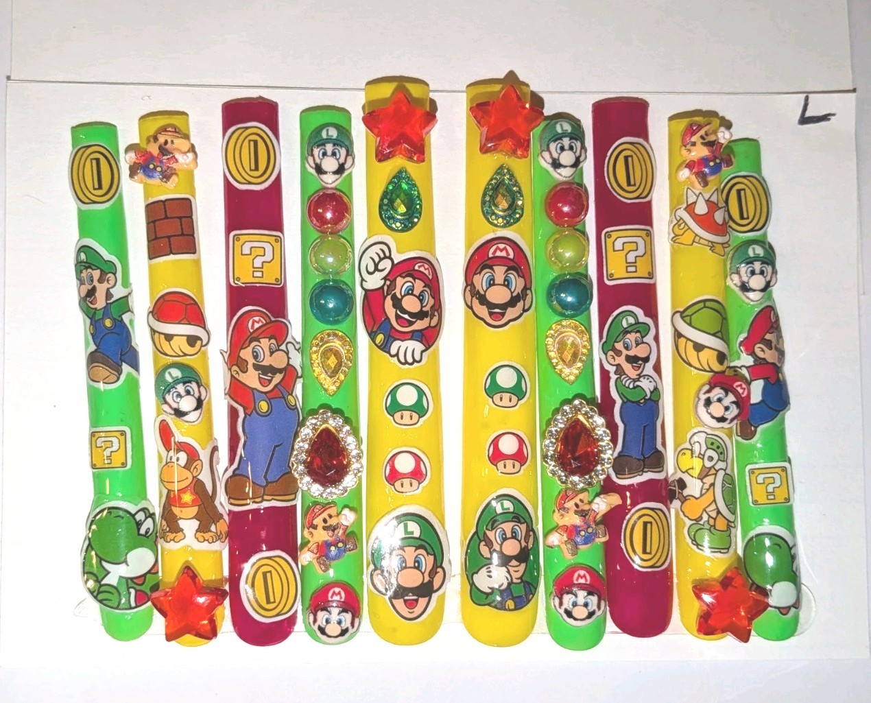 Bright Custom Super Mario Multicolor Decorative 6Xl Press On Nails Sz Large