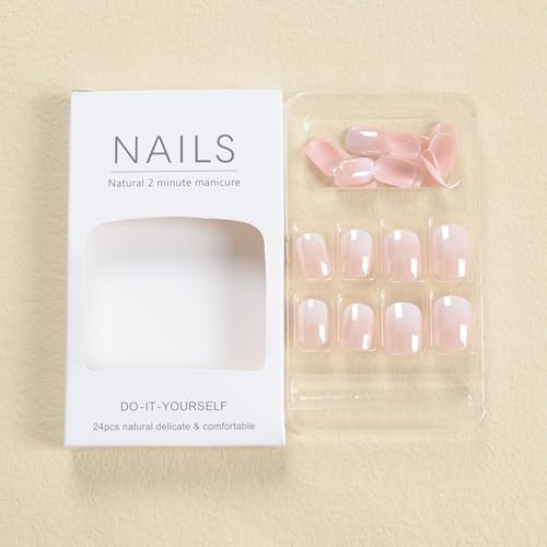 Gradient Short Press On Nails Square Chrome Acrylic Fake Nails for Women