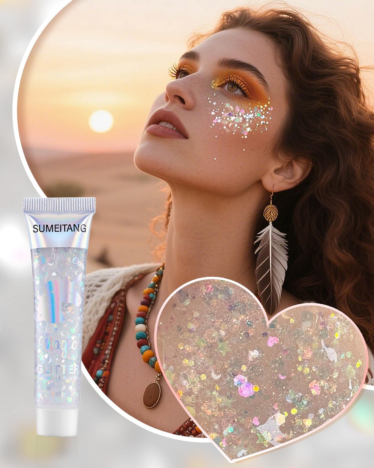 SUMEITANG 6PCS Clear White Body Glitter Gel Holographic Chunky Sequins Sparkly