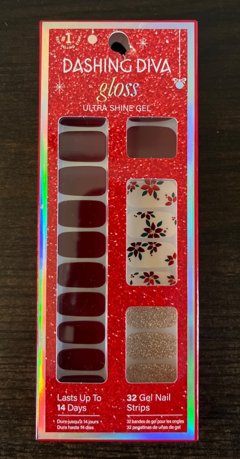 NIP Dashing Diva Gloss Press-On Nails Ultra Shine Gel Poinsettia Princess