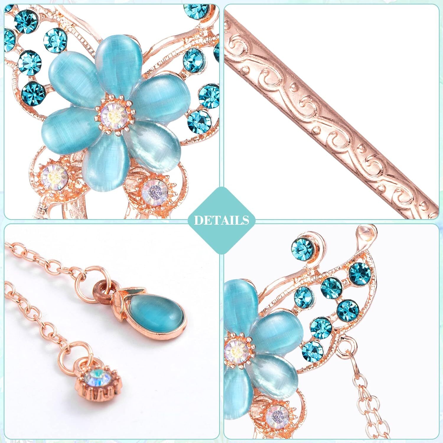 OIIKI Butterfly Flowers Hair Sticks Pins for Buns pink, blue, colorful 3pcs