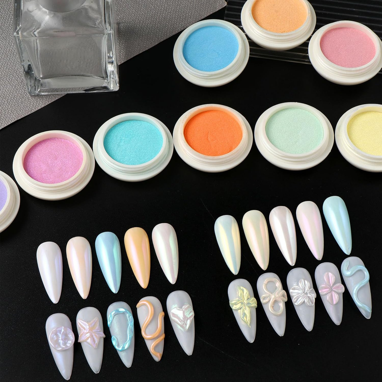 10Pcs Aurora Chrome Nail Powder Set,Iridescent Mermaid Moonlight Metallic Mirror