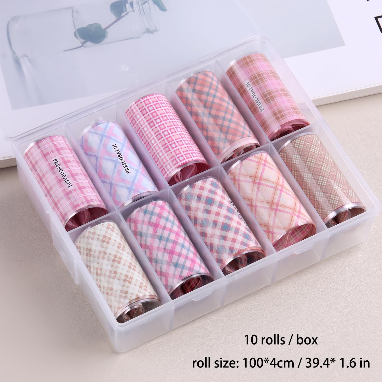 FSpronail Plaid Nail Foil Transfer, 10 Rolls/Box Pink