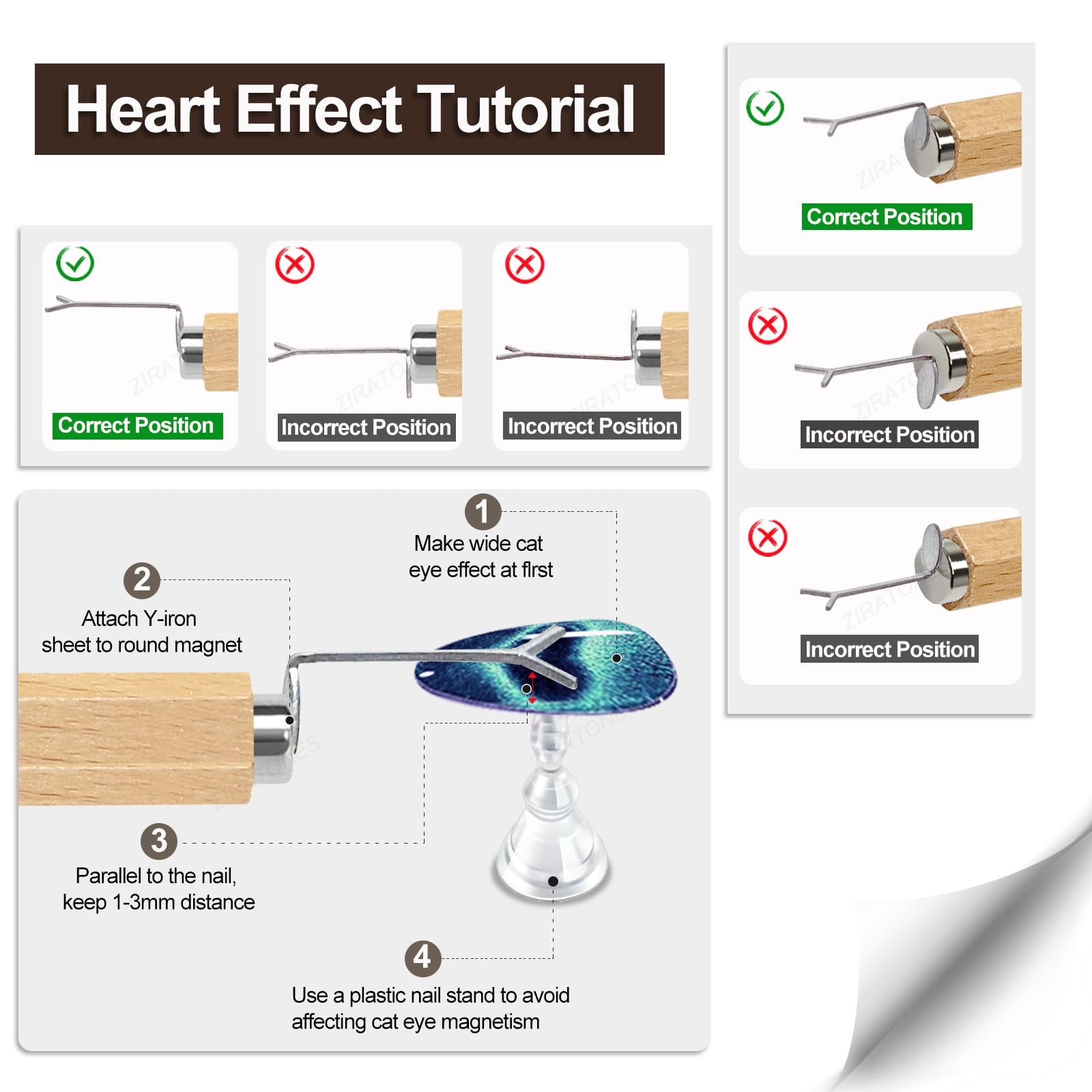 ZIRATONES 3 in 1 Nail Magnet with Heart Shaped Cat-Eye Tool, Apricot
