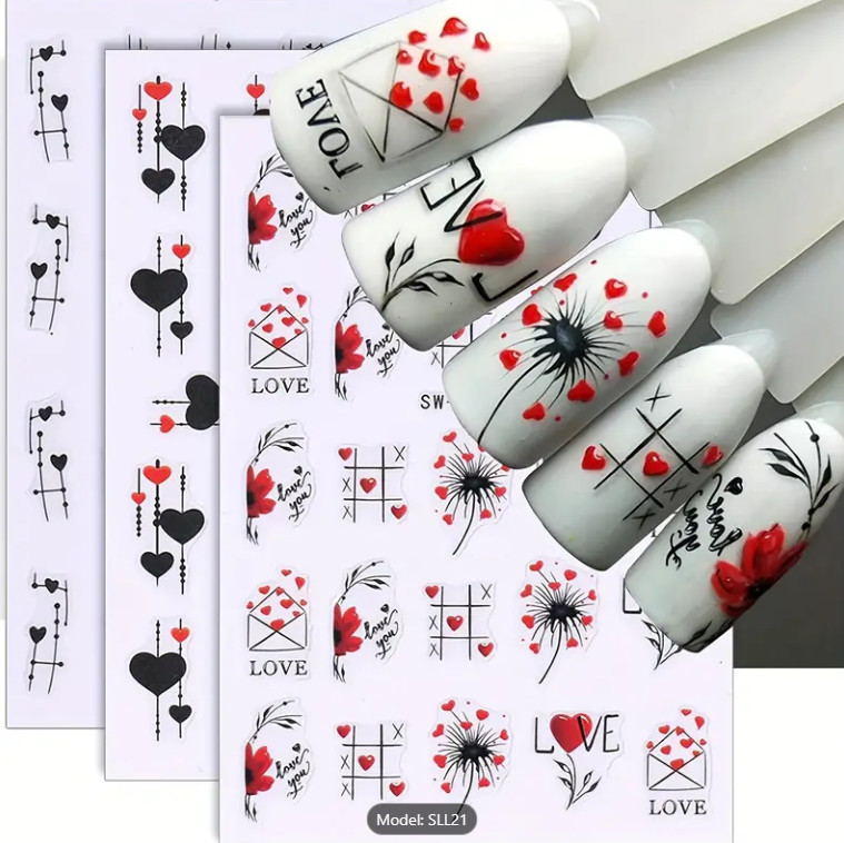 3Pcs Nail Art Sticker Heart Valentine Decals Manicure DIY Peel & Stick NH6