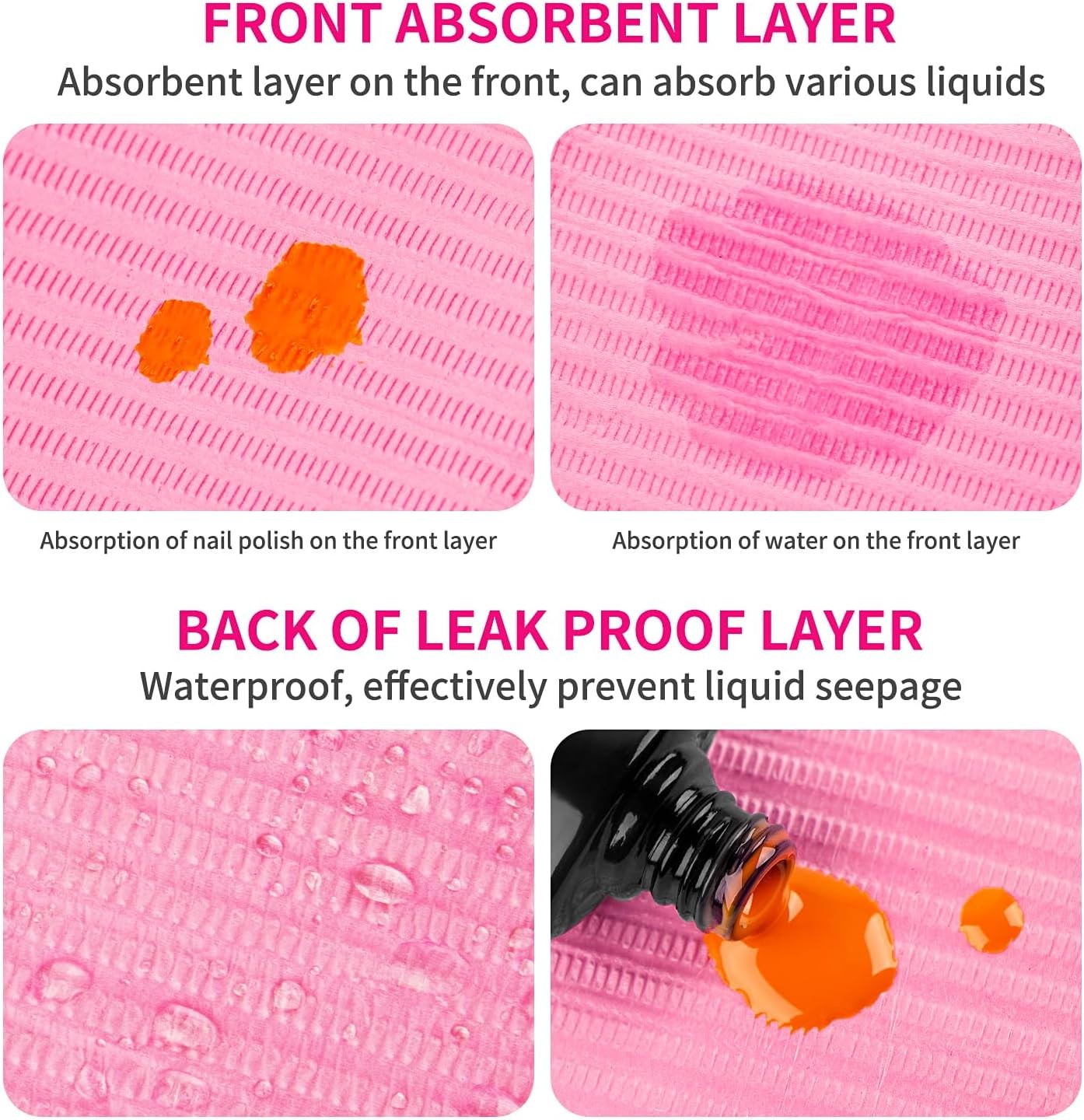 Nail Art Table Mat – Disposable Nail Paper Towels (50PCS) – Pink Waterproof 3-Pl