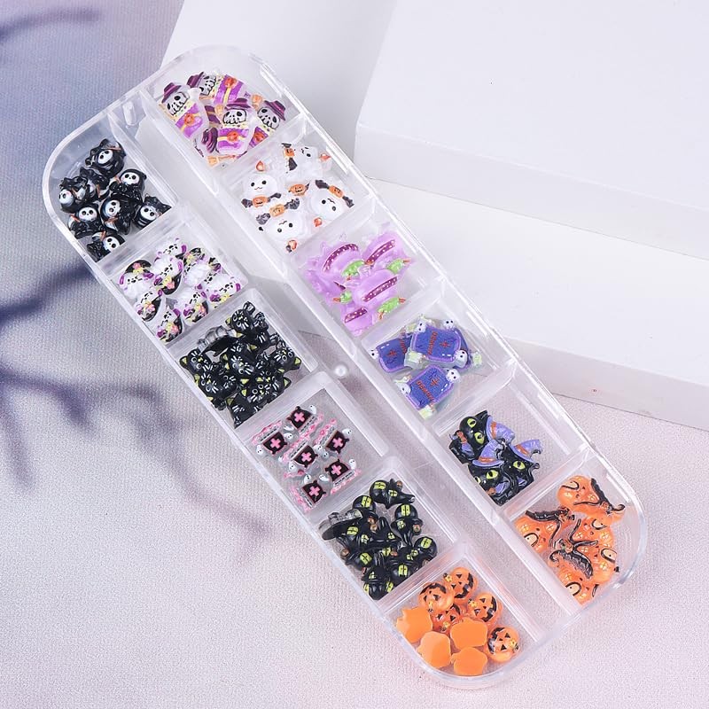 Halloween Resin Nail Charms Pumpkin Ghost Art Accessories for DIY Nails Art