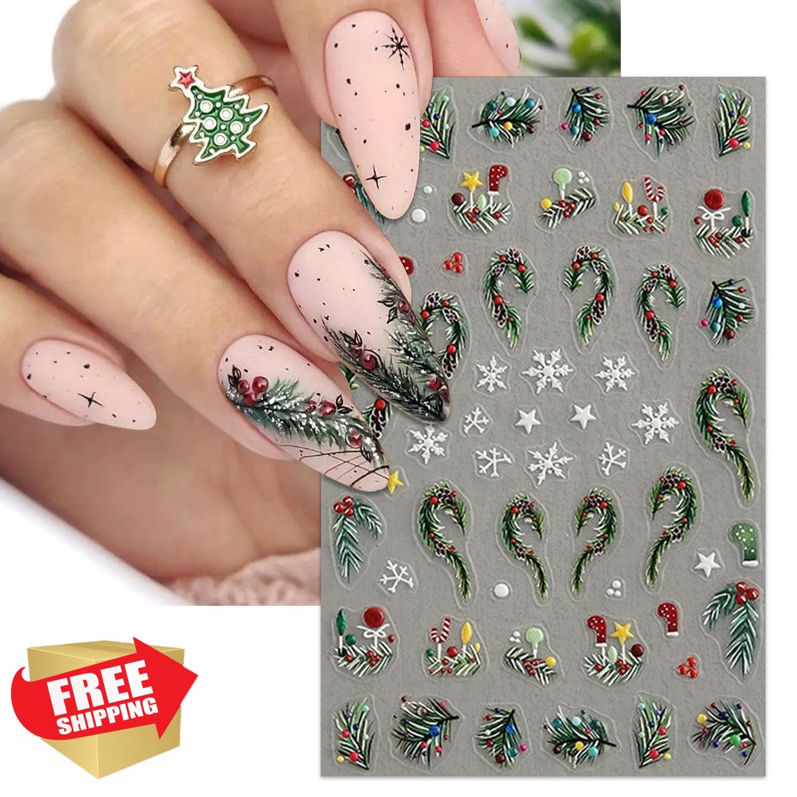 IDDFEVE Christmas Nail Stickers Holly Leaf Berries 4 Sheets