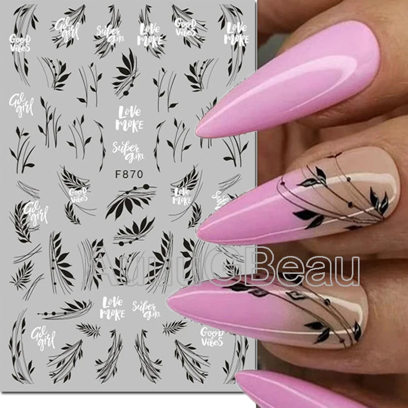 3D Nail Art Decals Geometric Lines Coconut Tree Palms Leaves Flowers Adhesive Sl