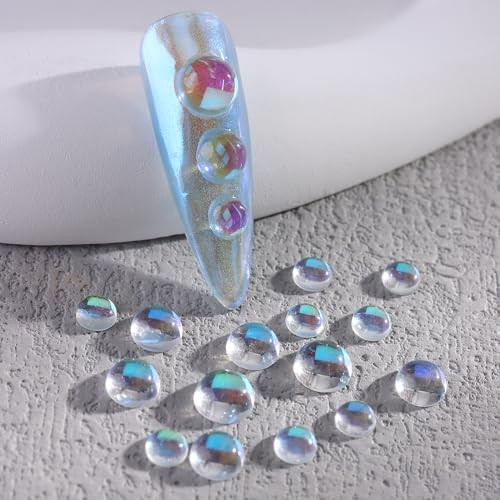 3D Aurora Bubble Beads Nail Art Charms, Mixed Sizes Iridescent Aurora bubbles