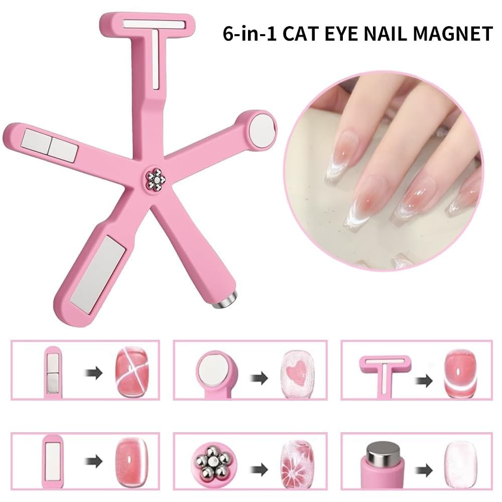 Cat Eye Nail Magnet Tool Kit 17PCS Magnetic Wand Pen Gel Polish Nail Art Pink