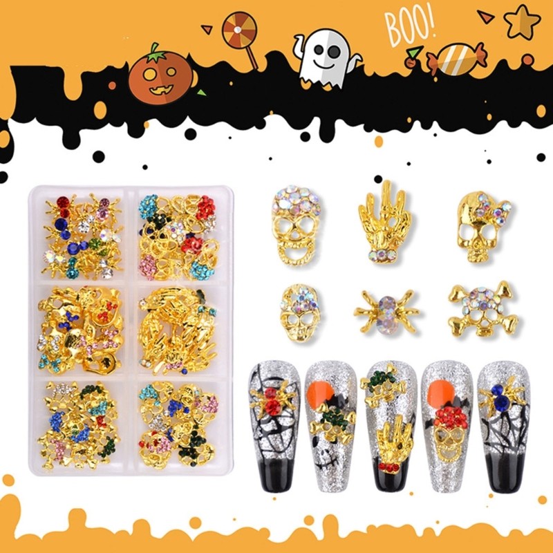 3D Halloween Nail Art Charms Alloy Nail Decoration Vintage Skeleton Bead