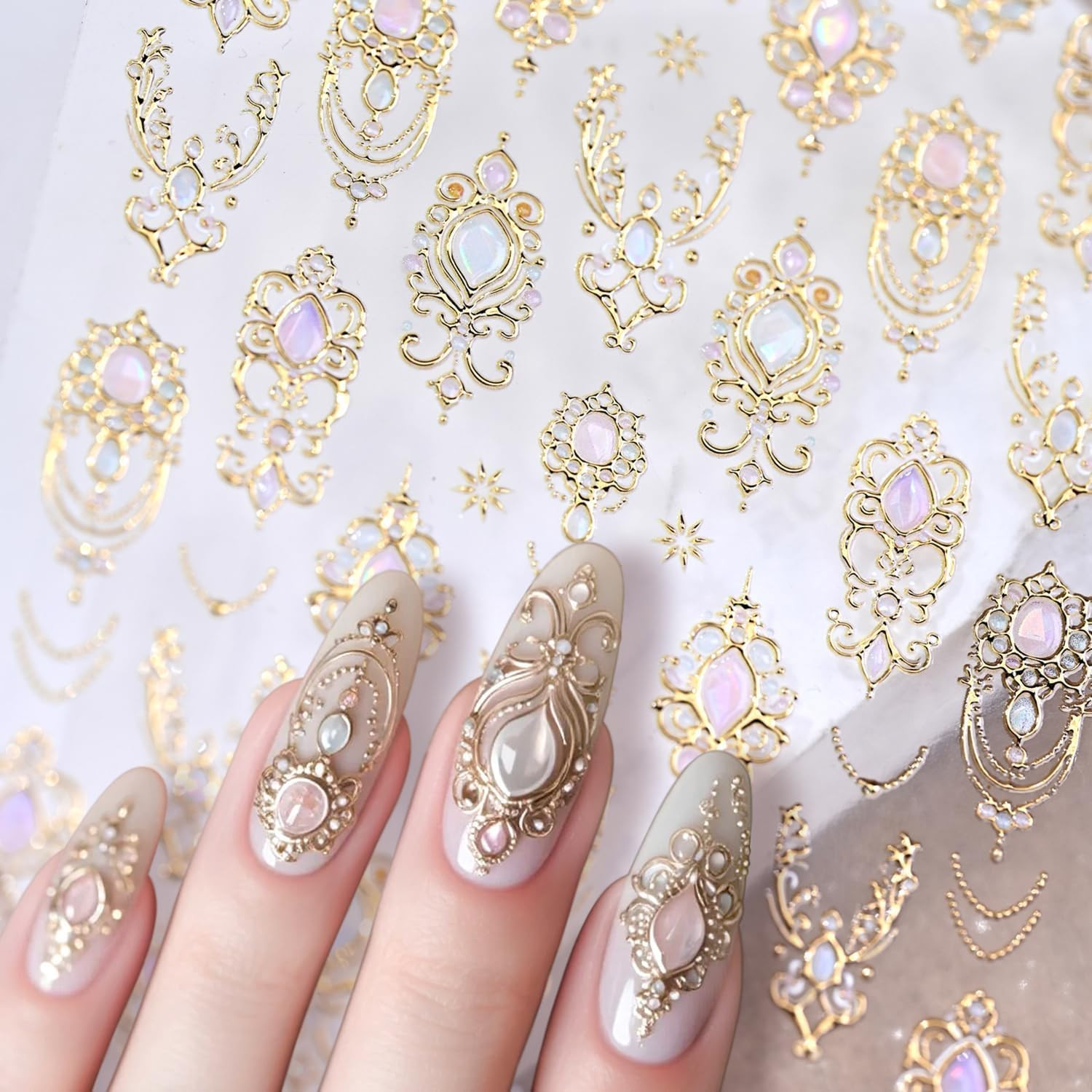 Gold Nail Art Stickers 5D Embossed Gold Nail Stickers for Nail Art Gemstone Nail