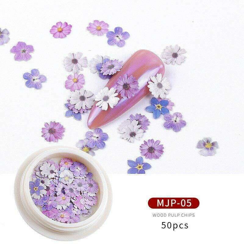 Nail Art Slice Flakes 50Pcs Decor Decoration Summer Flowers Gel Nail Polish Tips
