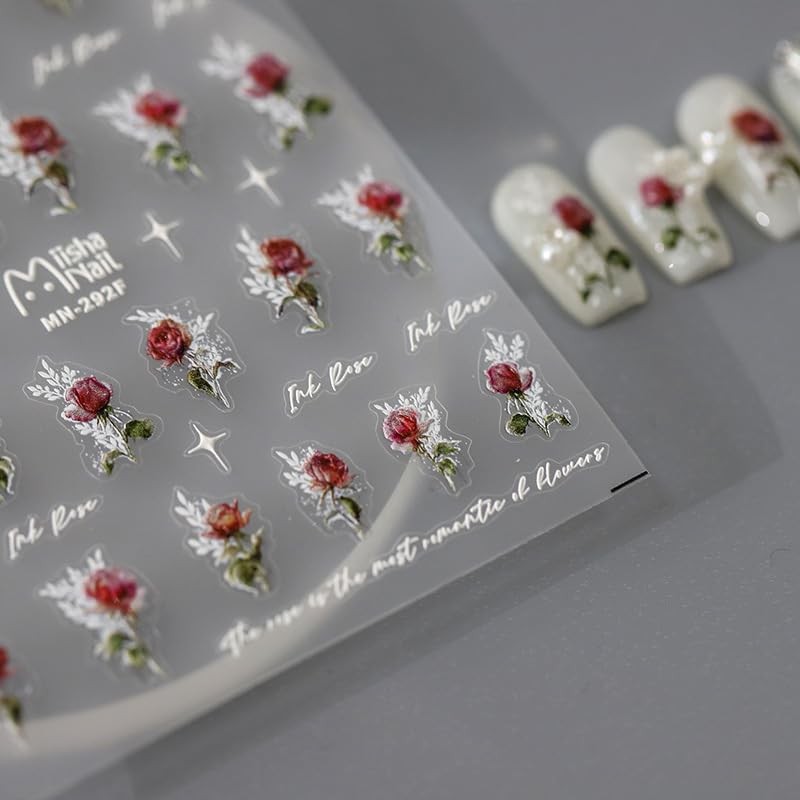 5D Embossed Nails Art Stickers Nail Decals for DIY Nail Art Self 1 Red Rose