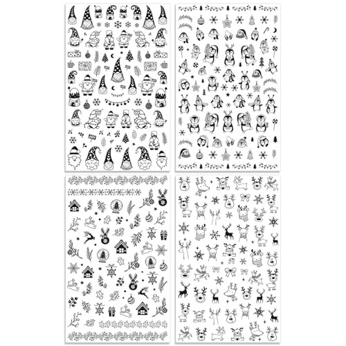 Christmas Nail Stickers, Black Santa Snowflake Self Christmas Black Design
