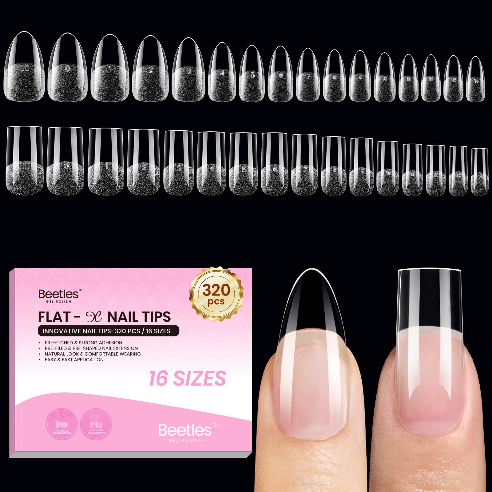 Beetles Gel Nail Tips Flat-X – Almond Square 1 Count(Pack of 1), Transparent