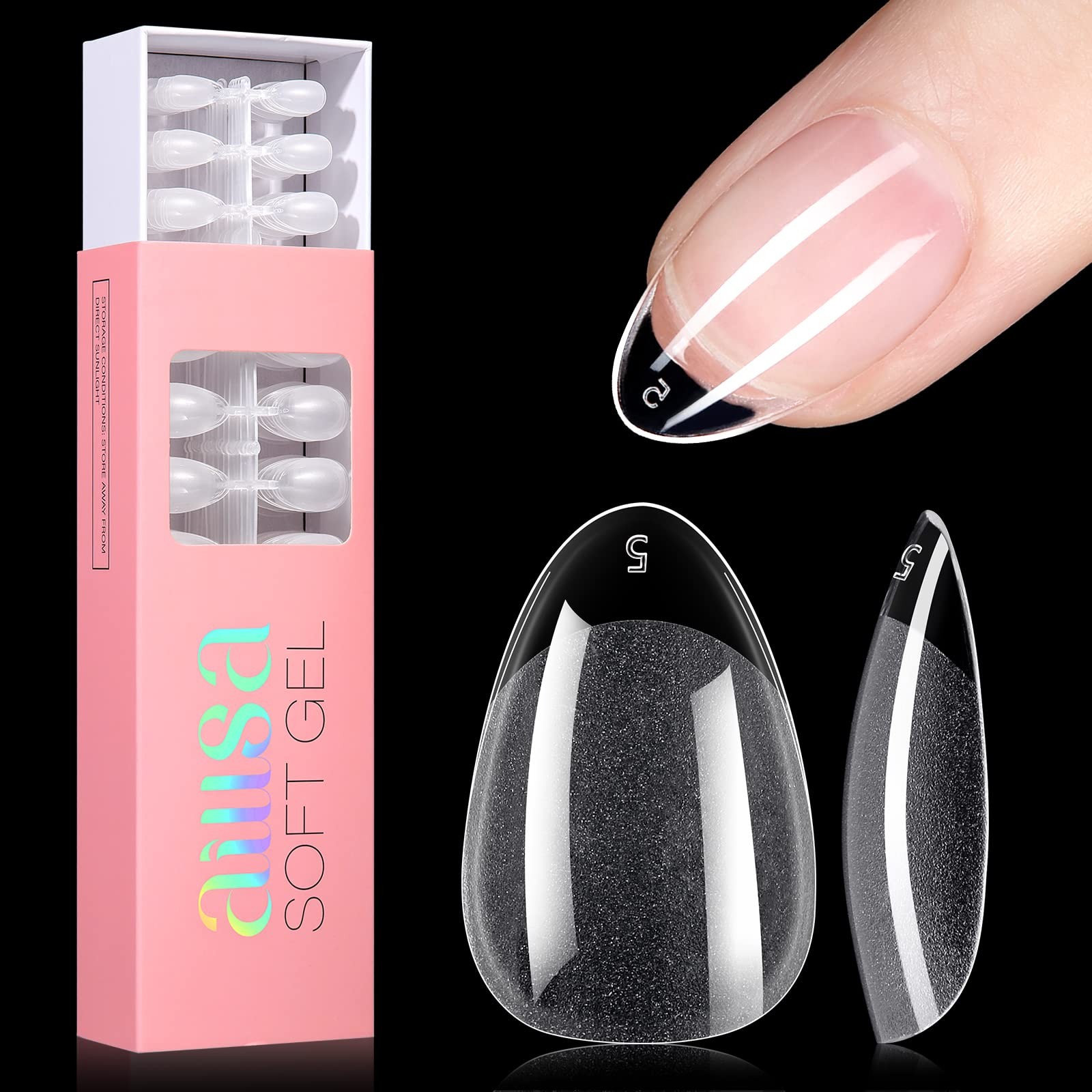 AILLSA Short Almond Nail Tips 360Pcs Full Cover Nails Tips Half Matte No File…