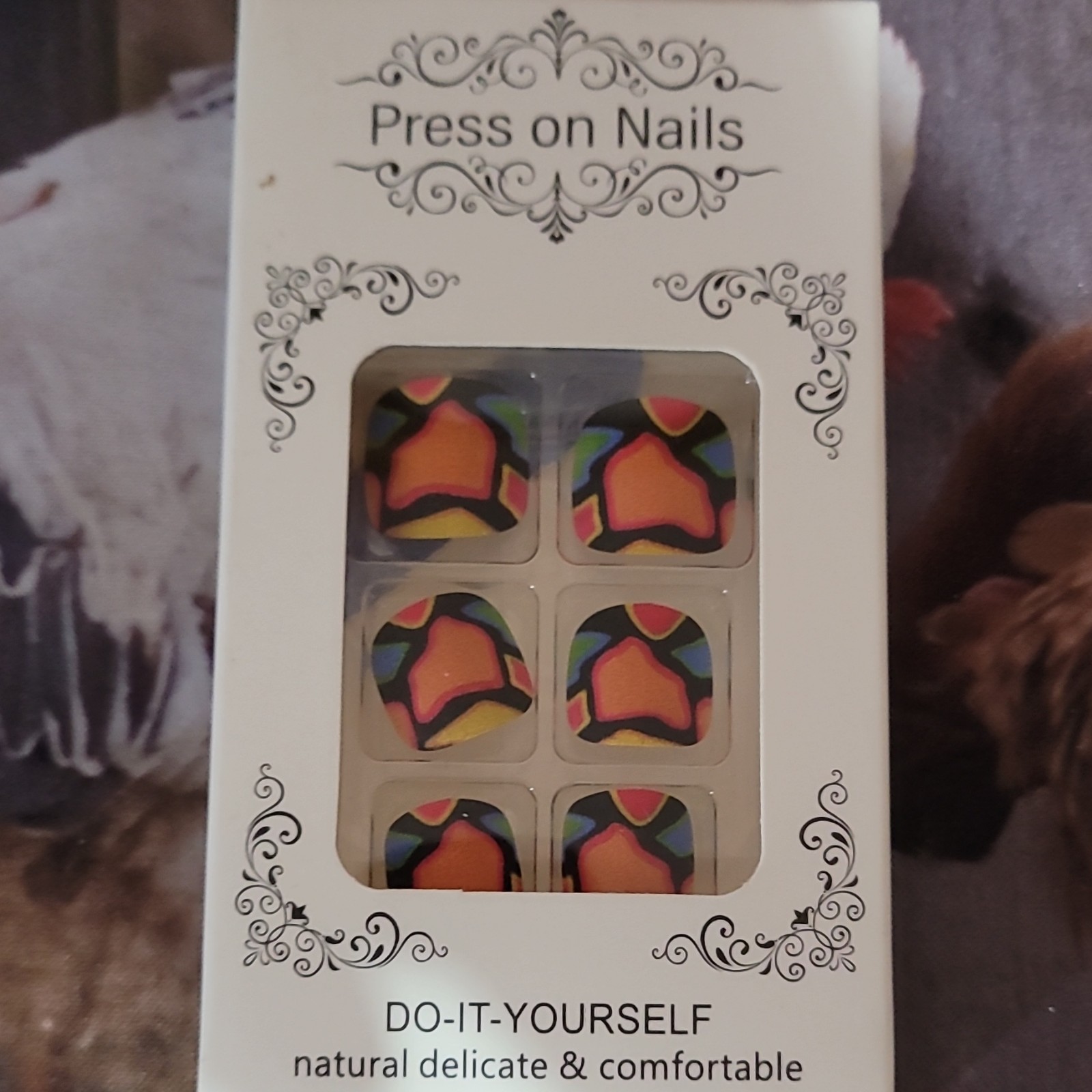 Pre-Designed Press-On Toe Nails Short Square Geometric Multicolor