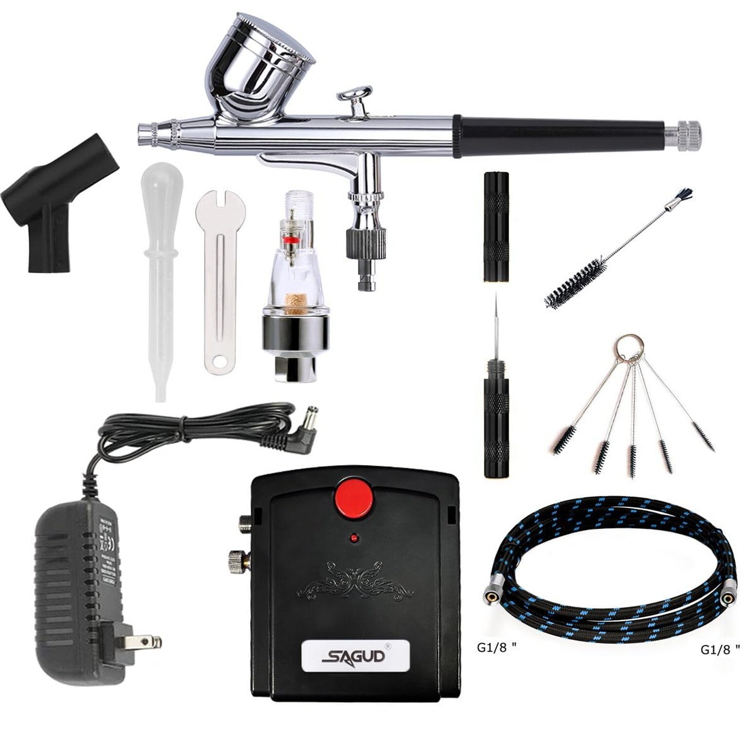 SAGUD Professional Mini Airbrush Kit with Portable Compressor – Perfect for P…