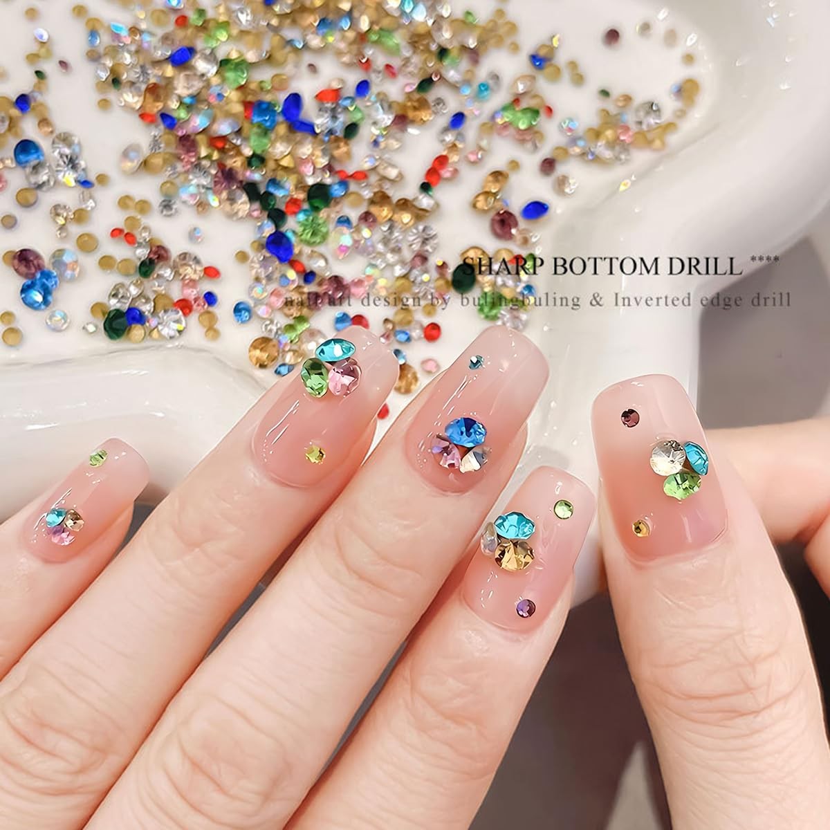 1440Pcs Shiny Colorful Nail Art Rhinestones 3D Nail Charms Pointed Bottom Art…