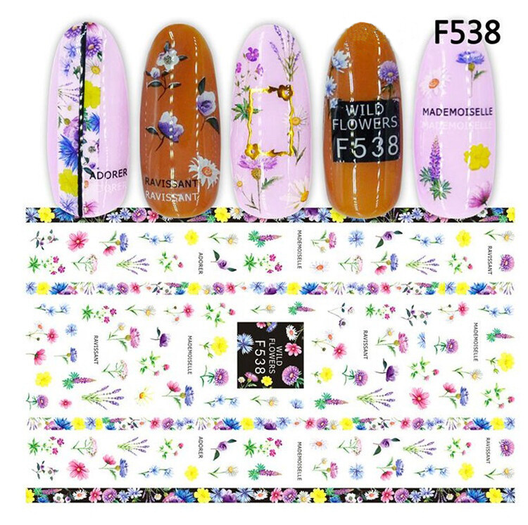 Nail Art 3D Stickers Design Decoration Tips Flowers Pink Purple Green F538