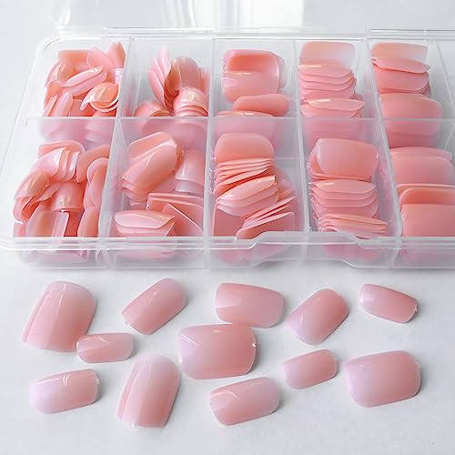 240pcs Short Press on Nails Peach Pink Full Cover Short Square Glossy Fake